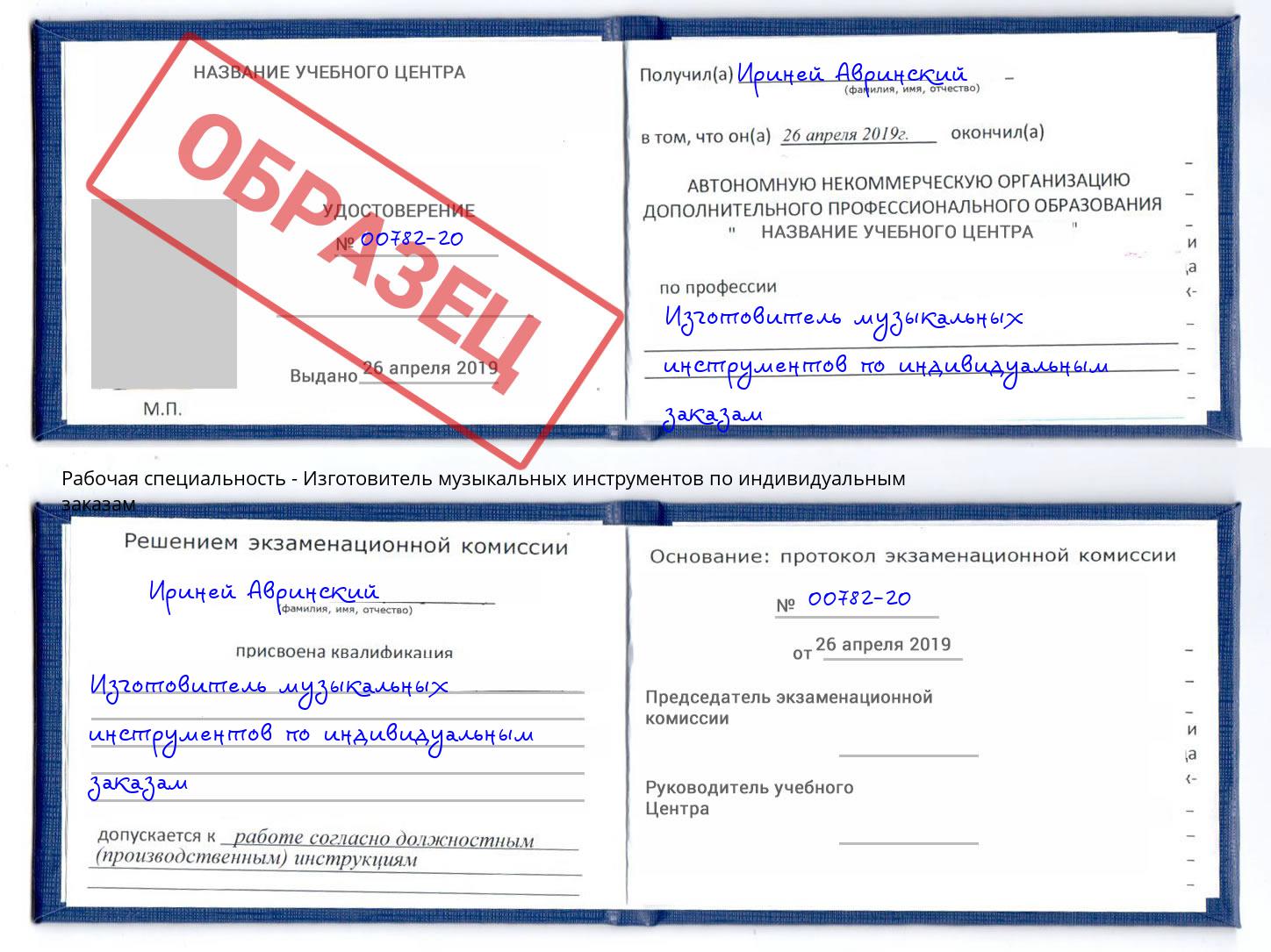 Изготовитель музыкальных инструментов по индивидуальным заказам Артёмовский