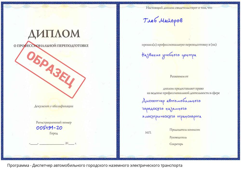 Диспетчер автомобильного городского наземного электрического транспорта Артёмовский