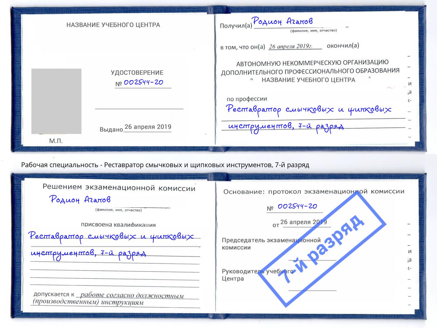 корочка 7-й разряд Реставратор смычковых и щипковых инструментов Артёмовский