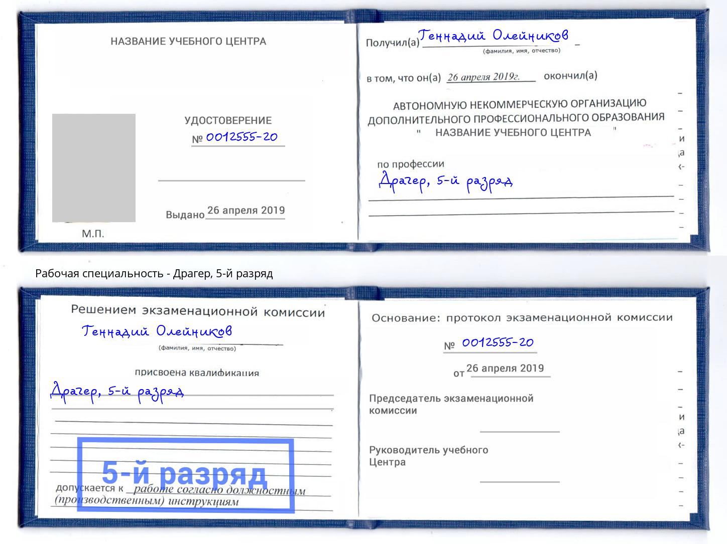 корочка 5-й разряд Драгер Артёмовский