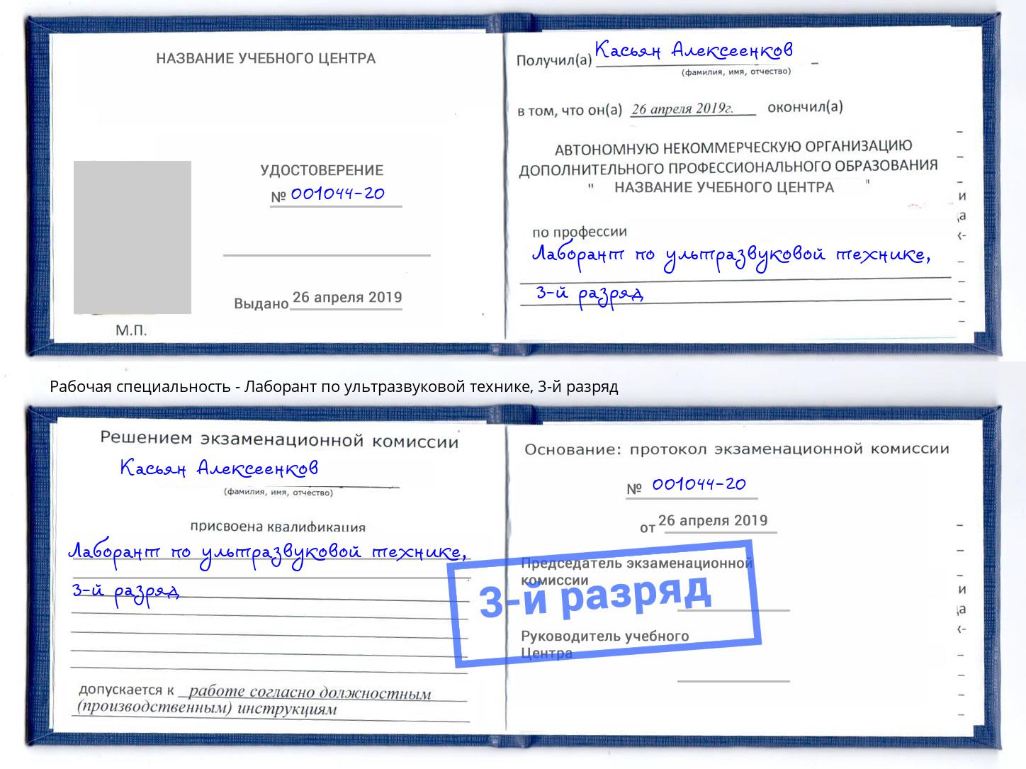 корочка 3-й разряд Лаборант по ультразвуковой технике Артёмовский