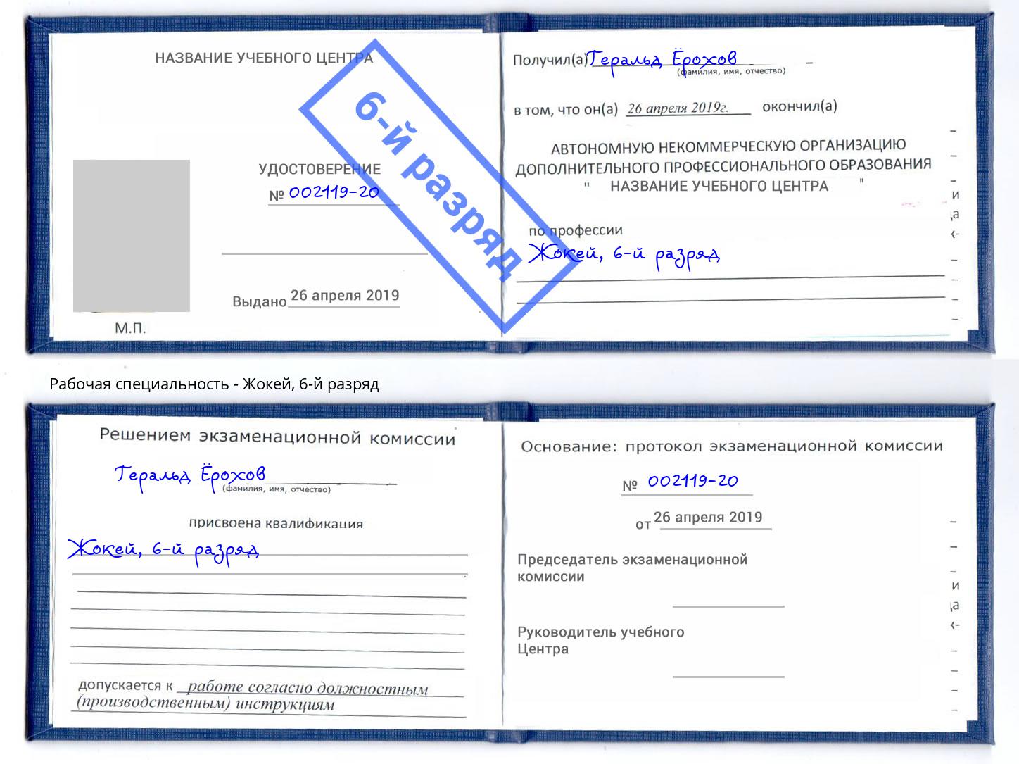 корочка 6-й разряд Жокей Артёмовский