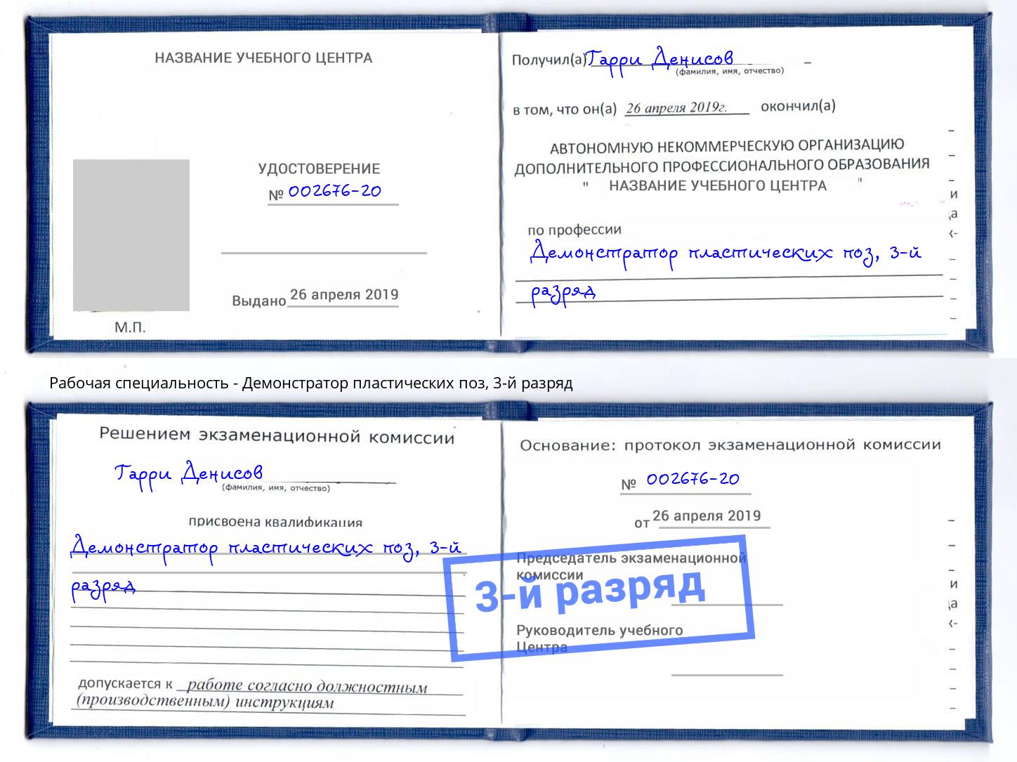корочка 3-й разряд Демонстратор пластических поз Артёмовский